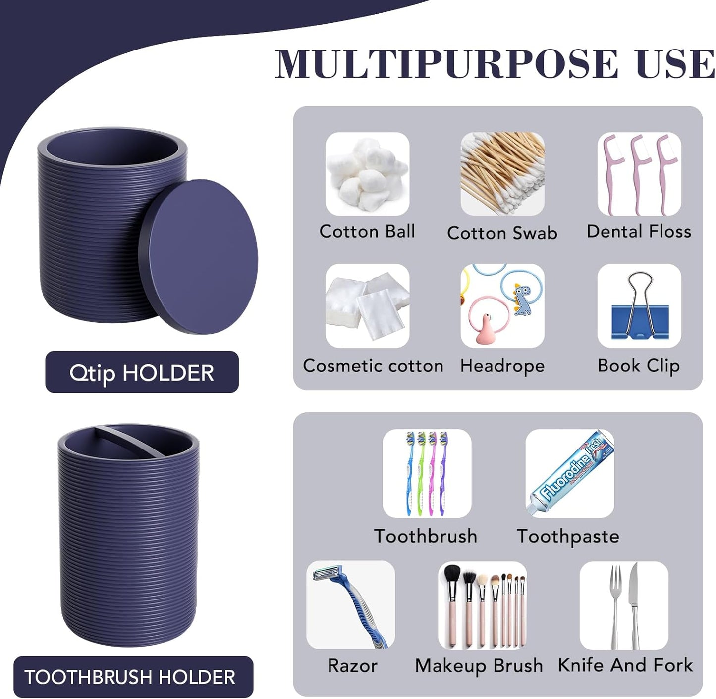 6-Piece Bathroom Accessory Set Resin, Navy Blue Bath Accessories Complete with Toothbrush Holder, Lotion Soap Dispenser, 2 Qtip Holders,Vanity Tray,Bathroom Tumbler - Countertop Vanity Organizer