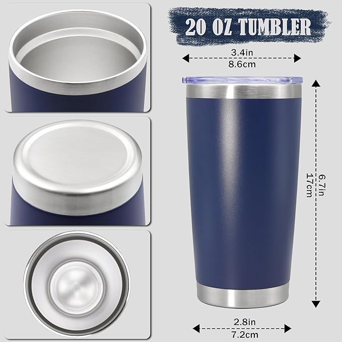 20 oz Tumbler Coffee Travel Tumblers Bulk with Lid Stainless Steel Double Wall Vacuum Insulated Mug Powder Coated Cups fit Car Cupholder for Hot and Cold - Navy, 1Pack