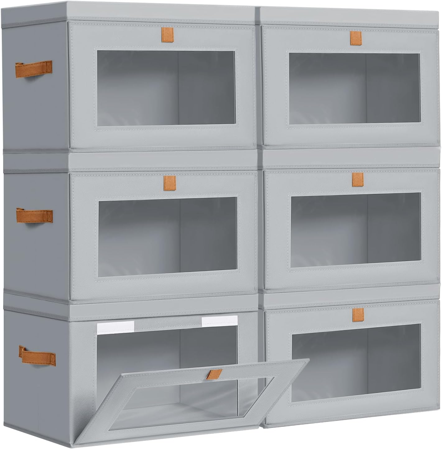 DIMJ Storage Bins with Lids - 6 Pack Large Fabric Closet Organizer with Window & Handles, Collapsible Decorative Storage Boxes for Shelves Under Bed, Books Clothes Blankets Sweaters Organization