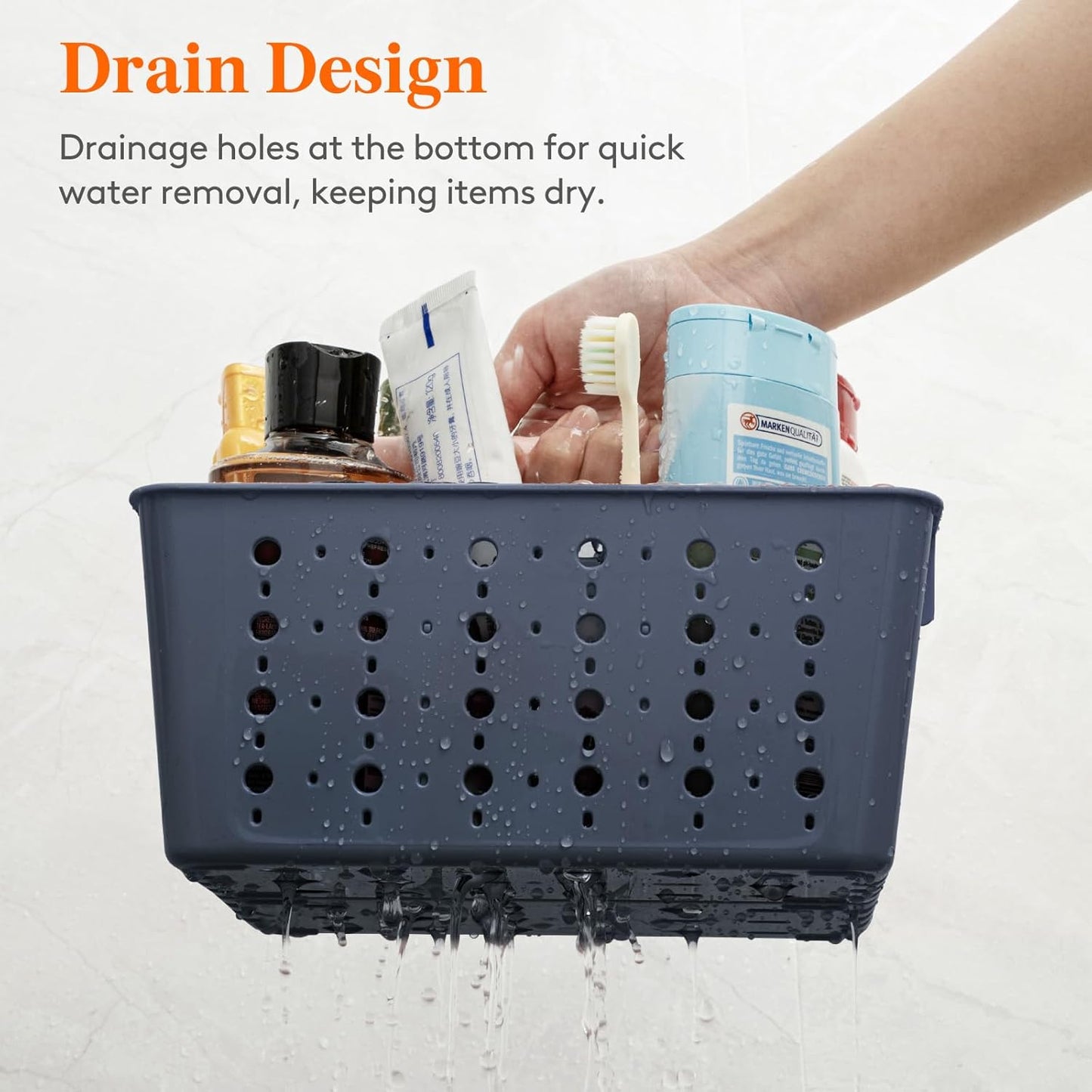 Lifewit Portable Shower Caddy with Handle, 3 Pcs Plastic Shower Caddy Dorm with Holes, Clean Organizer Basket for Bathroom, College, Dorm Room Essentials, Slate Blue