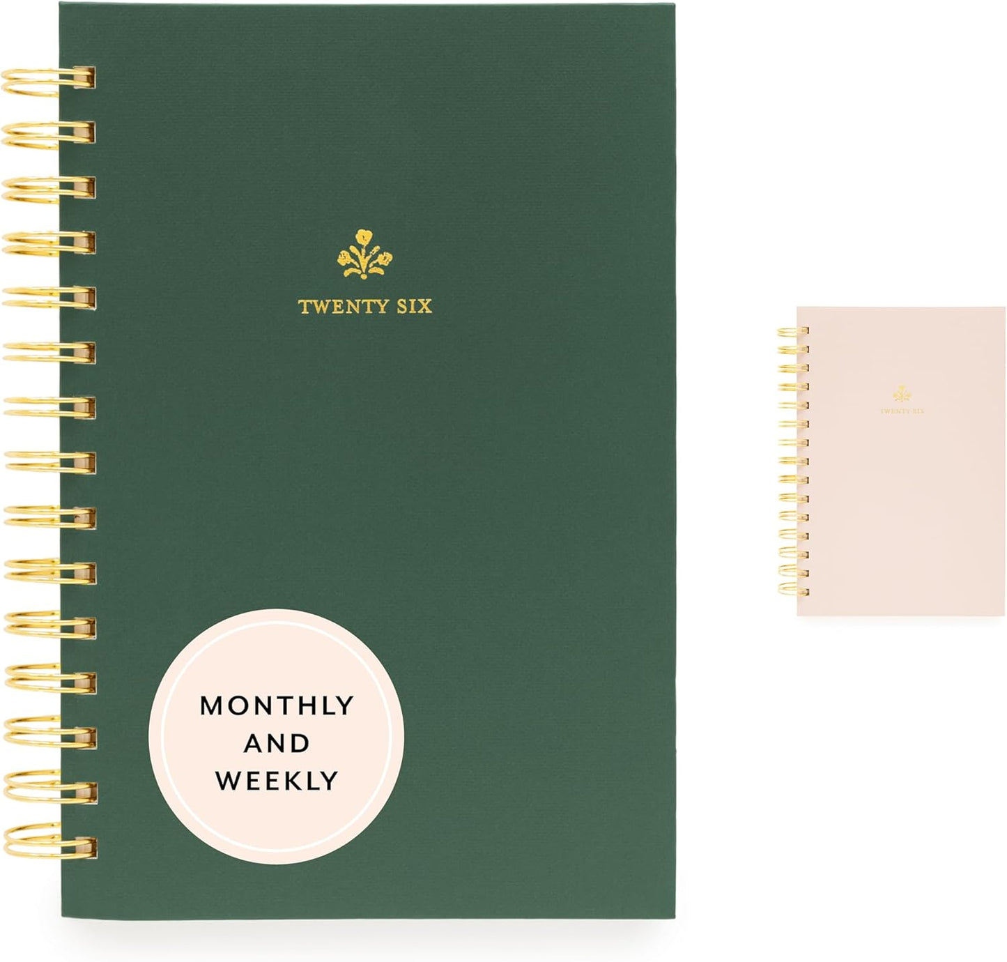 Sugar Paper 2026 Small Spiral Planner, Weekly and Monthly, January to December, 5.75" x 8.25", Calendar for Women, Matte Paper Hardcover, Spiral Bound, Pocket for Storage, 12 Month, Forest Green