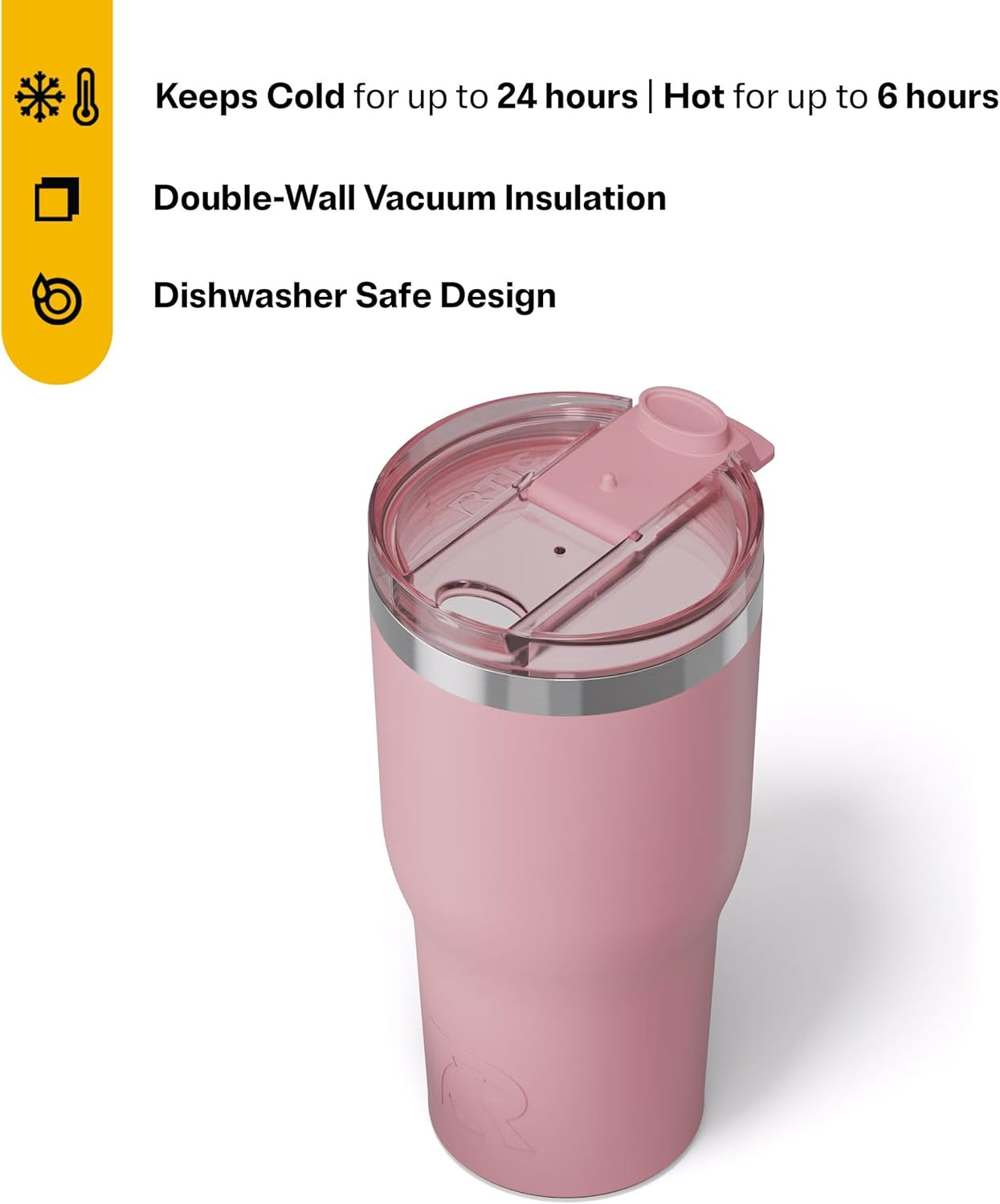 RTIC 30oz Essential Tumbler with Lid, Ceramic Lined, Insulated, Stainless Steel, Metal, Double Wall Vacuum-Insulation, Travel Cup for Iced Coffee, Tea, Hot and Cold Drink, Dusty Rose