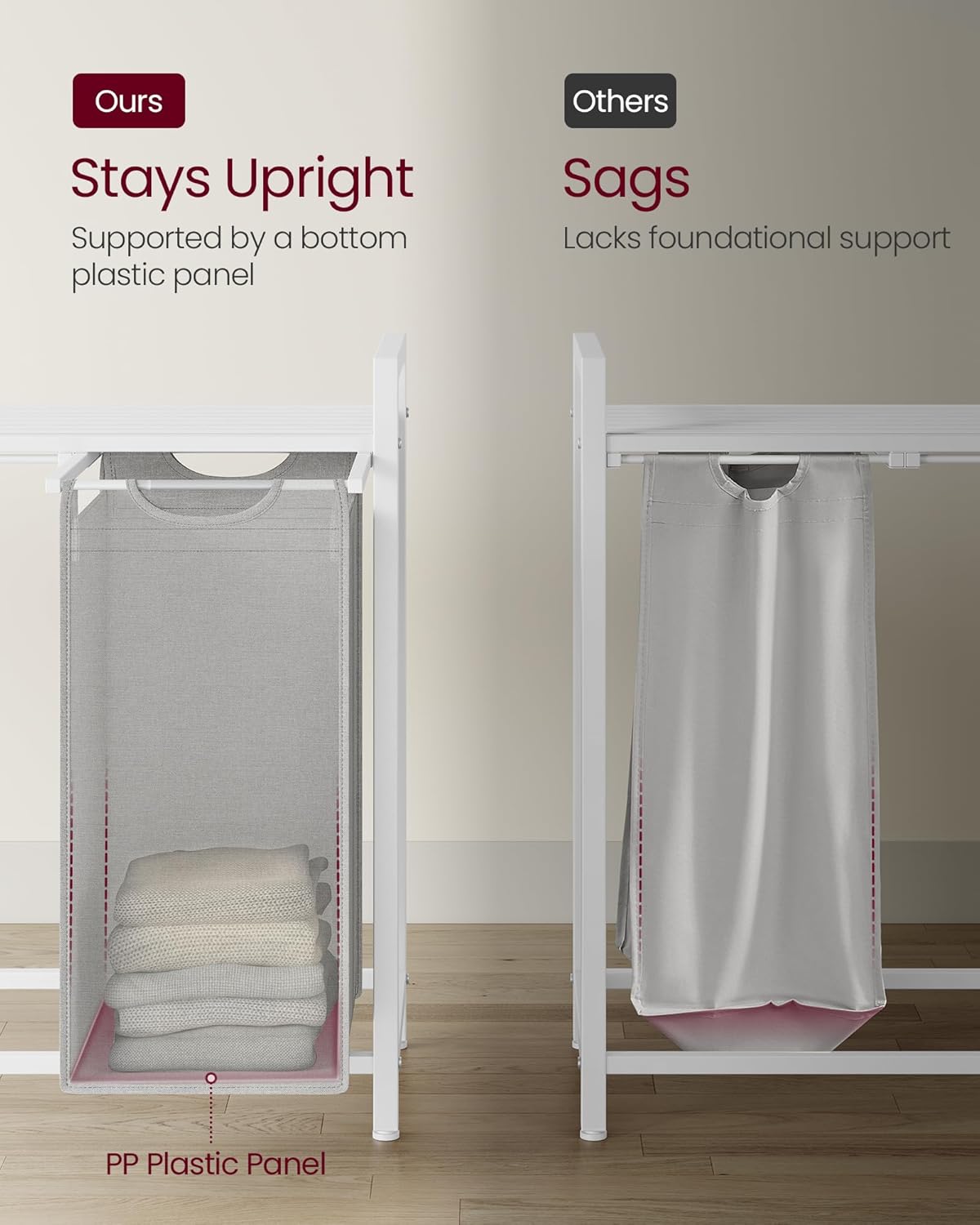 VASAGLE Laundry Hamper, Laundry Basket, Laundry Sorter with 3 Pull-Out and Removable Bags, Shelf, Metal Frame, 3 x 10.6 Gallons (40 L), 36.4 x 13 x 28.4 Inches, Dove Gray and Cloud White UBLH301W03