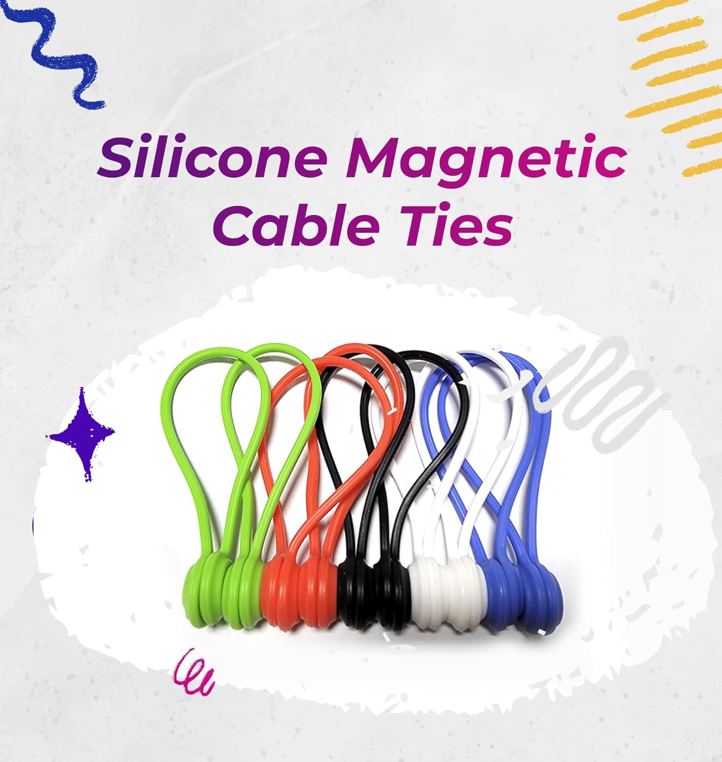20 Pack Reusable Silicone Magnetic Cable Ties Twist Ties for Home/Office Cord Wrap, Cable Organizer, Magnetic Cord Holder, Cable Organizer Fridge Magnets - Perfect Smart Home Gadgets! 10 COLORS