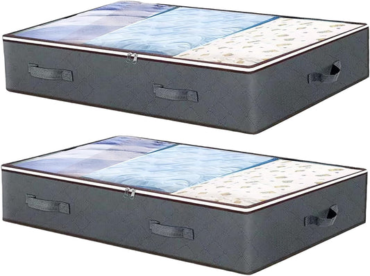 Under Bed Storage Containers, Thin Closet Organizers and Storage Bins with Lids,Clothes Storage Bags for Blankets, Comforter, Sweaters, Pillows