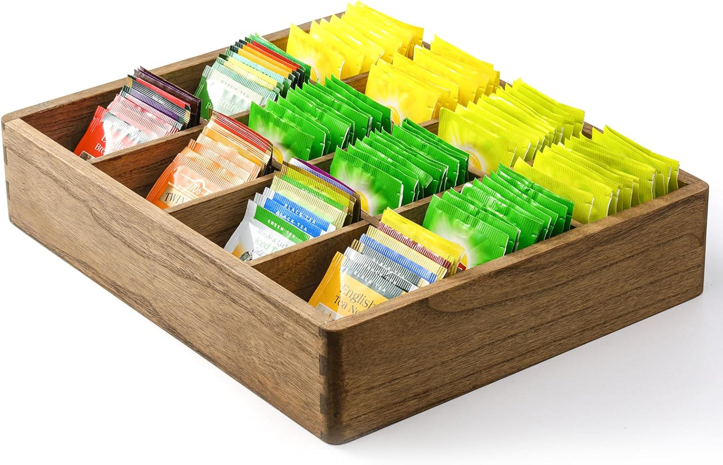 KIRIGEN Wood Tea Organizer 12 Compartments Tea Bag Holder Wooden Tea Bag Storage Box for Home and Office CYH12-DBR