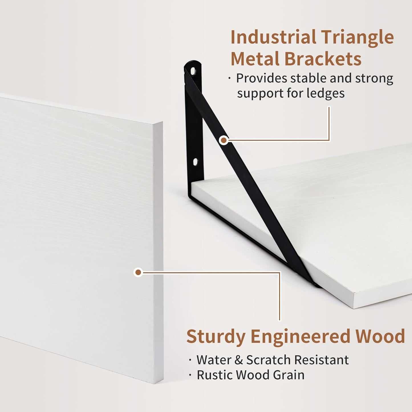 Axeman Deep Floating Shelves Set of 2, 16W x 12D, Modern Style, Wall Mounted, White, Heavy Duty, 40 lbs Weight Capacity