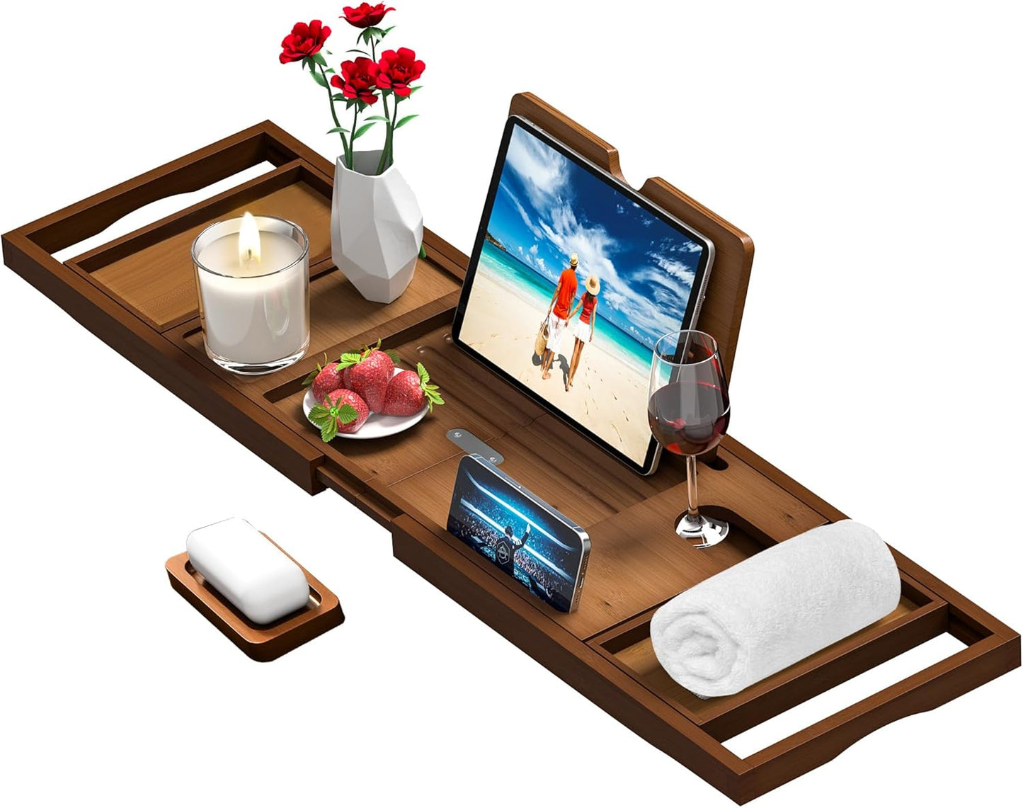 Premium Bathtub Tray Caddy - Bath Table Tray for Bathtub - Bath Tub Tray Table for Bathtub, Expandable Size, Fits Most Bath Tubs