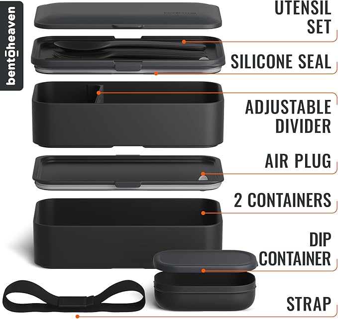 Bentoheaven Premium Bento Box Adult Lunch Box with Compartments for Women & Men, Set of Utensil & Chopsticks & Dip Container, Cute Japanese Kids Bento Lunch Box, Microwavable (Outer Space)