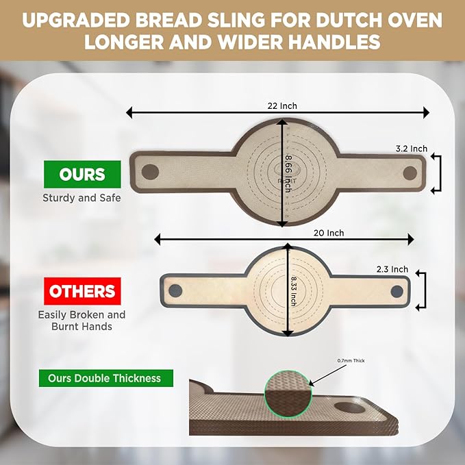 Silicone Bread Sling for Dutch Oven, 2 PC Non-Stick & Easy Clean Reusable Silicone Bread Baking Mat with Long Handles, Easy to Transfer Sourdough Bread + 1 Reusable Bread Bag