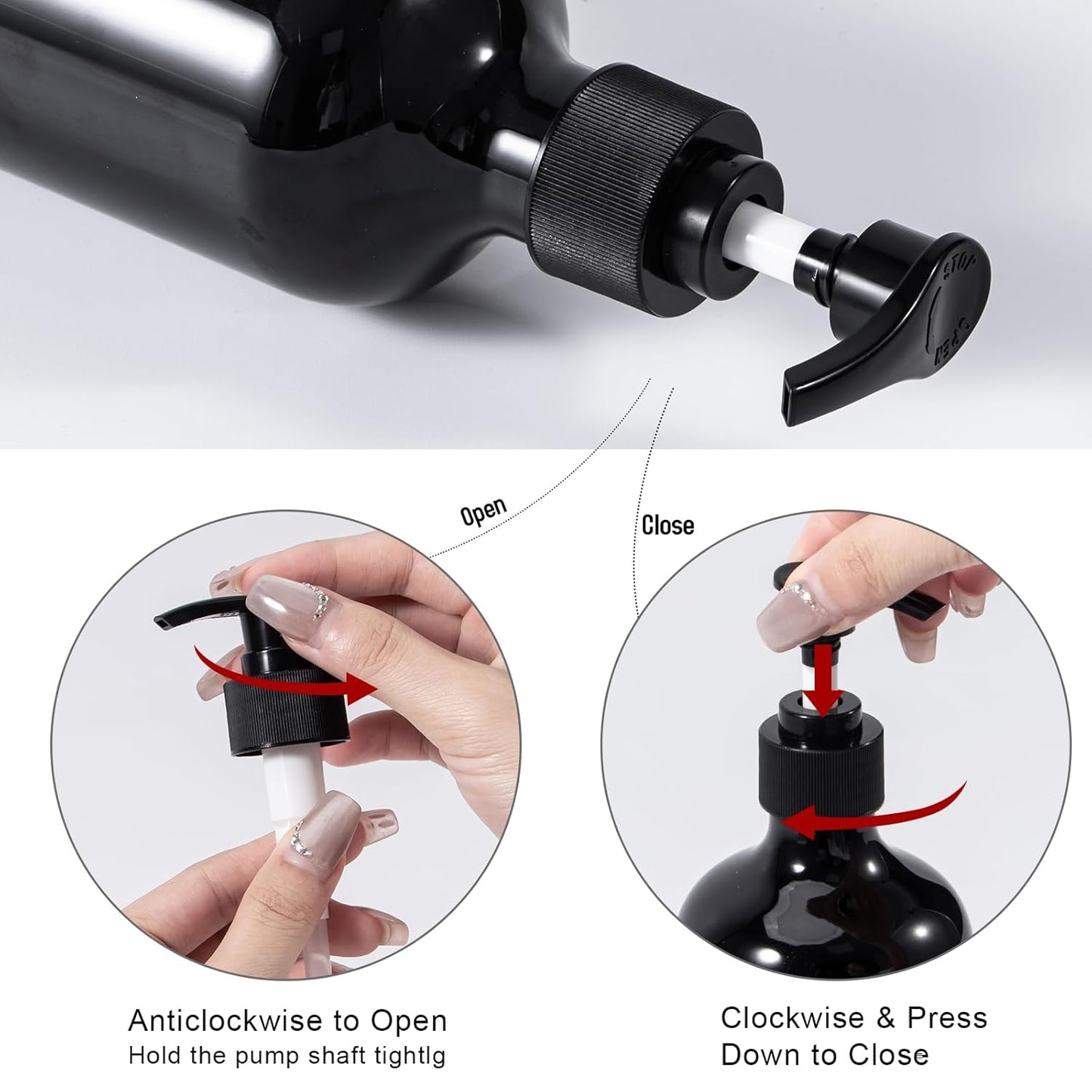 Yebeauty Pump Bottle Dispenser, 17oz 500ml Empty Plastic Shampoo Conditioner Dispenser, Refillable Shower Soap Dispenser Pump Bottle Liquid Containers for Kitchen Bathroom, 2 Pack Black