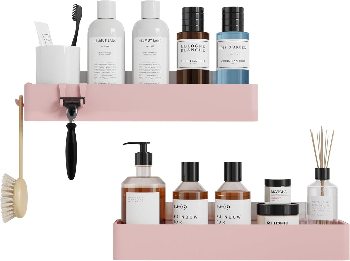 Kitsure Shower Caddy - 2 Pack Adhesive Shower Organizer, Rustproof Metal Shelves, No-Drill Bathroom Organizers and Storage, Pink, XX-Large