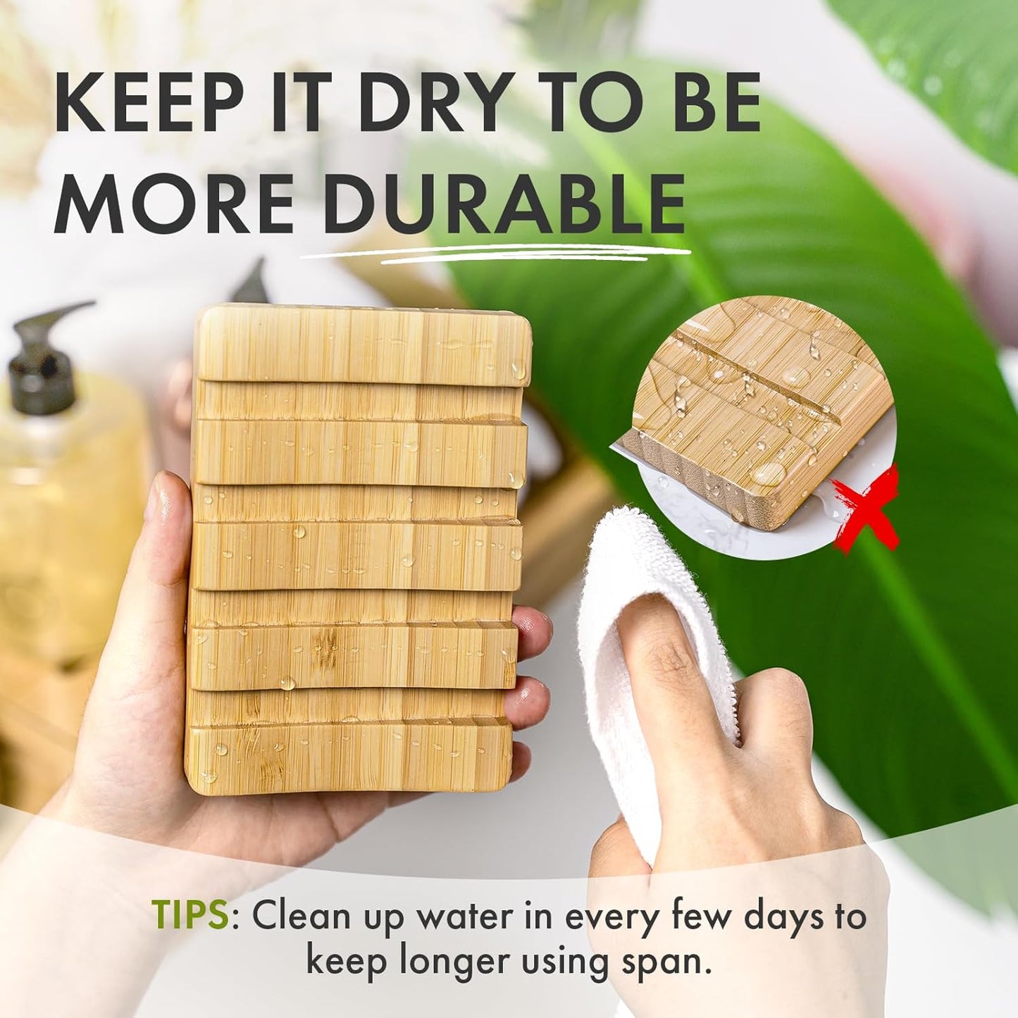 AmazerBath Bamboo Soap Holder, Bamboo Soap Dish, 2 Pack Soap Dishes for Bar Soap, Soap Tray Self Draining, Bar Soap Holder for Shower