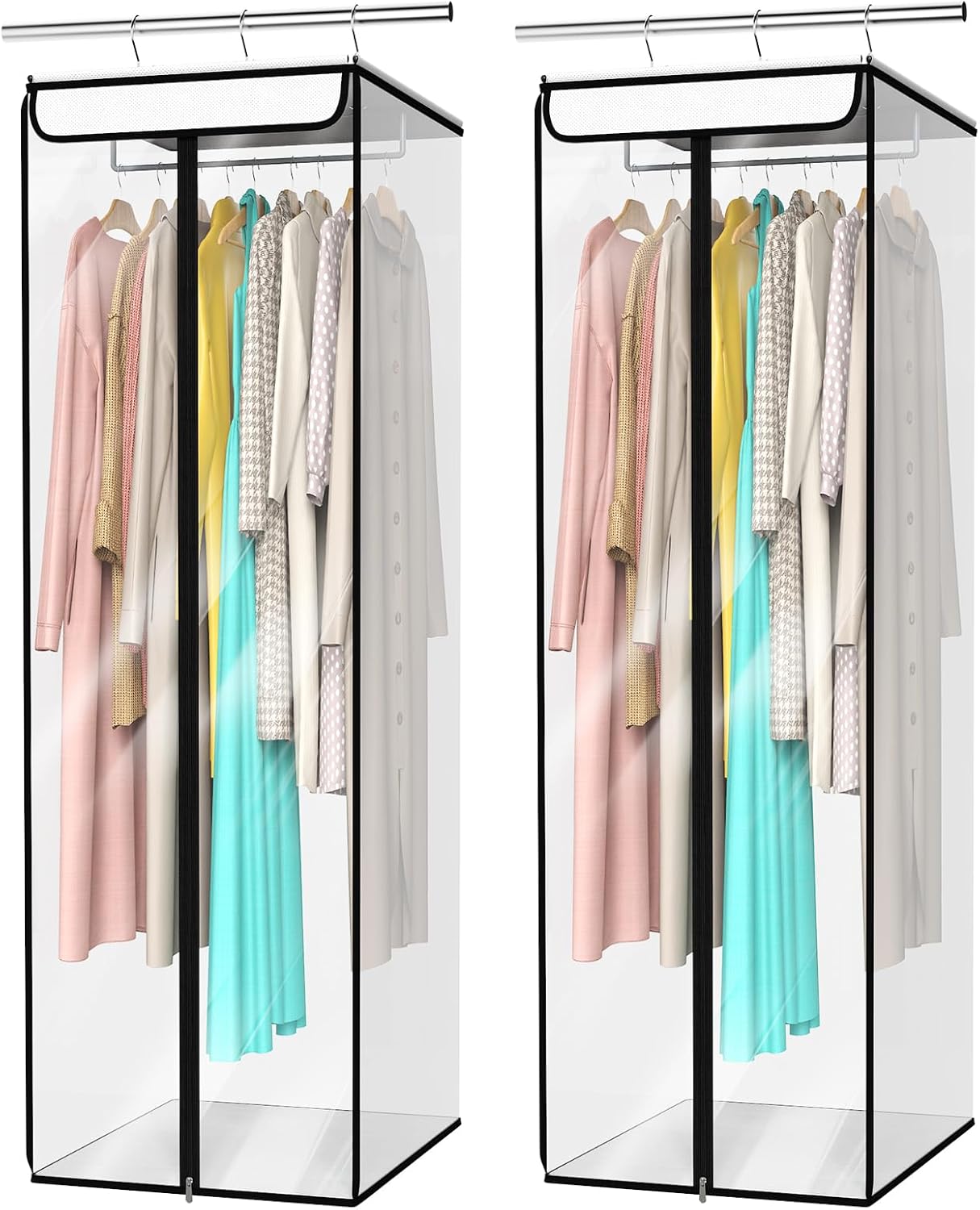 Univivi Clear Garment Bags for Hanging Clothes, 2 Pack Large Clothes Bags for Closet Storage, Premium Hanging Garment Storage Bag for Suits, Coats, Dresses, 54" (Clear)