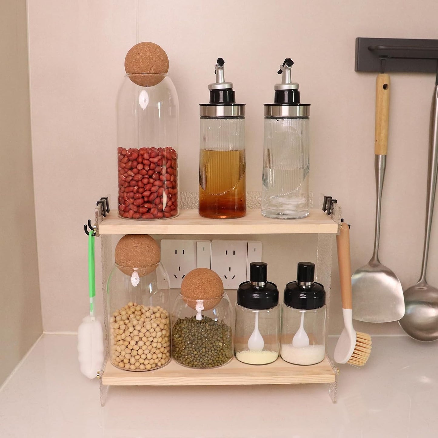 Clear Acrylic 2-Tier Coffee Counter Organizer - Stackable Coffee Bar Shelf for Pods, Creamer, Stirrers, Utensils