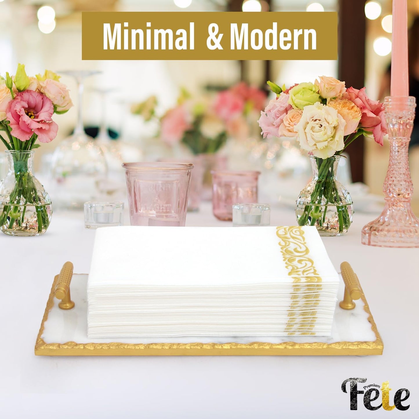 Guest Towel Holder Tray for Bathroom - Premium Marble Tray With Gold Rim - Bathroom Hand Towel Tray, The Perfect Vanity Tray for Bathroom.