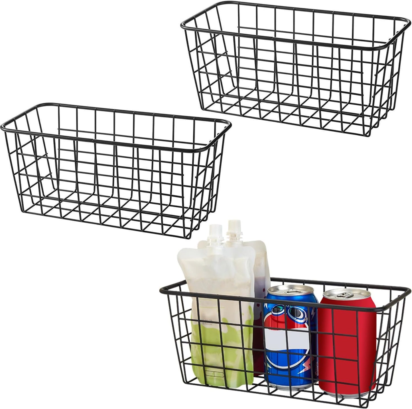 3 Set LeleCAT Adhesive Over the Cabinet Door Wire Baskets for Organizing for Kitchen Food Pantry Bathroom Shelf Storage No Drilling Wall Mounted,Black
