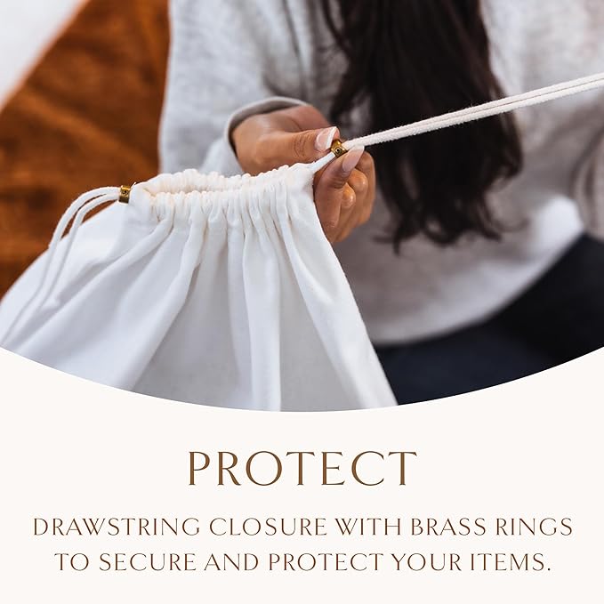 Hayden Hill Luxury Organic Cotton Dust Bags For Handbags - 3 Pack Small - 15" Purse Dust Bags, Shoes and Handbag Covers For Storage - Carbon Neutral Protector Dustbags