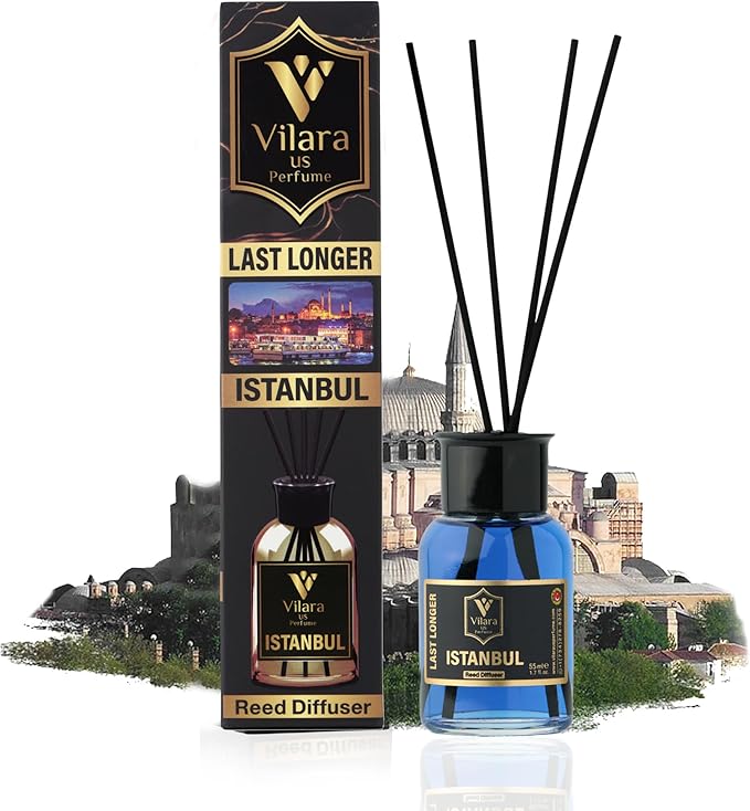 Reed Diffuser Set with Sticks for Home – Bathroom, Bedroom & Office Aromatherapy – Long Lasting Scented Oil Diffuser with Sticks – Luxury Room Fragrance Diffuser 55ml,1.7 fl oz (Istanbul)