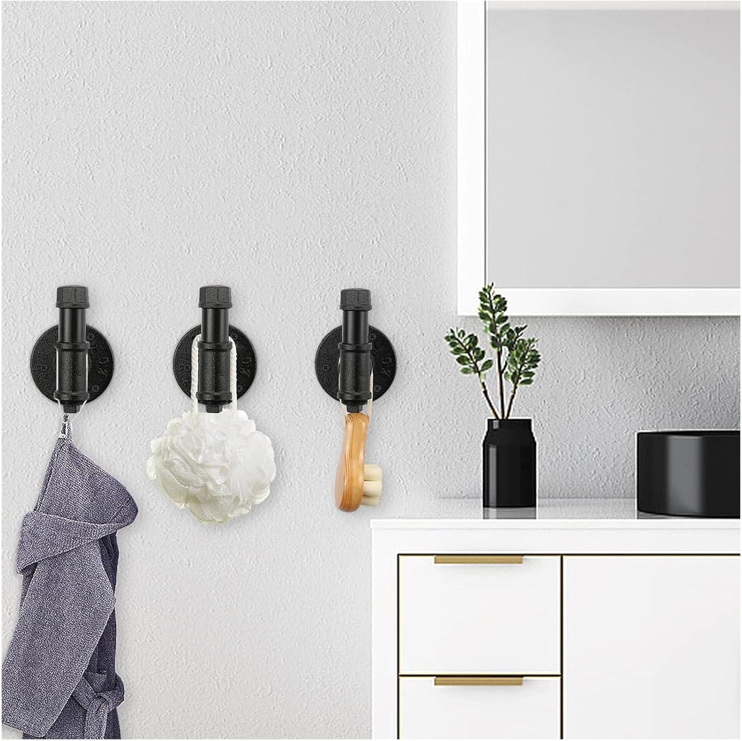 3 Pack Industrial Iron Pipe Robe and Towel Hooks Wall Mounted Home Decor, Bathroom Hardware Rustic Vintage Style Heavy Duty Farmhouse DIY Coat Hook for Wall Hanging