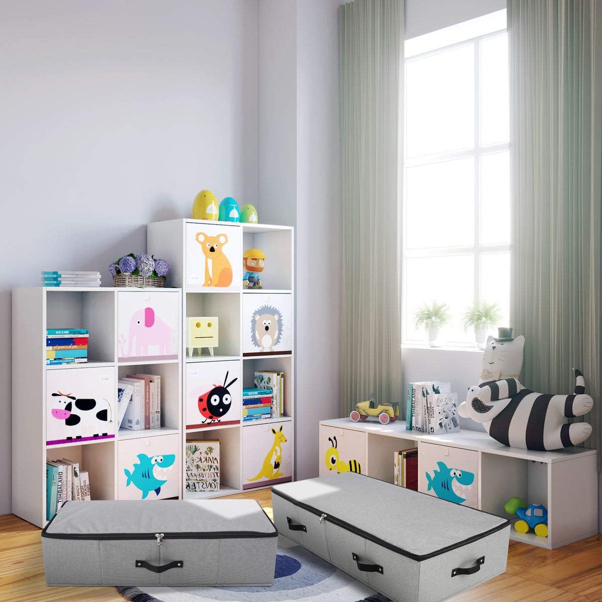 2PCS Foldable Under Bed Storage Container with Plastic Support Liner, Handles, Zipper lid, Sweater Pillow Blankets ClothesStorage Organizer for Bedroom and Closet, 29×15×7inch, Dark Grey