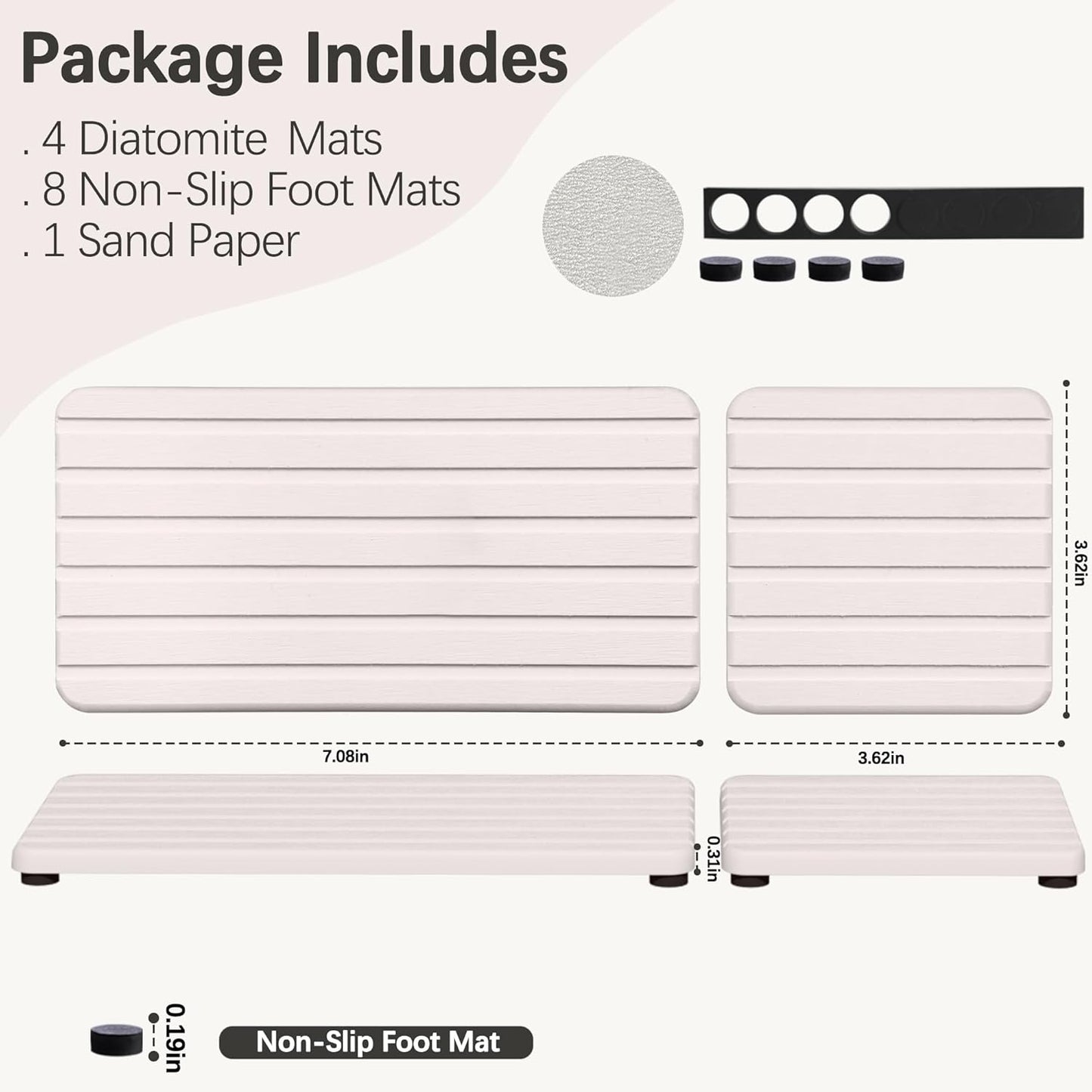 Set of 4 Bathroom Vanity Tray, Quick-Dry Diatomite Kitchen Tray with Non-Slip Pads | Water Absorbing Stone Used for Soap, Sponges, Cosmetics | Eco-Friendly Bath Sink Organizer