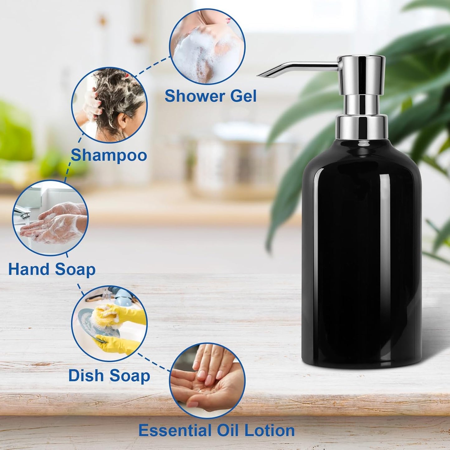 Ceramic Black Soap Dispenser Bathroom, 2 Pcs 16.9oz Hand Soap Dispenser for Kitchen, Hotel