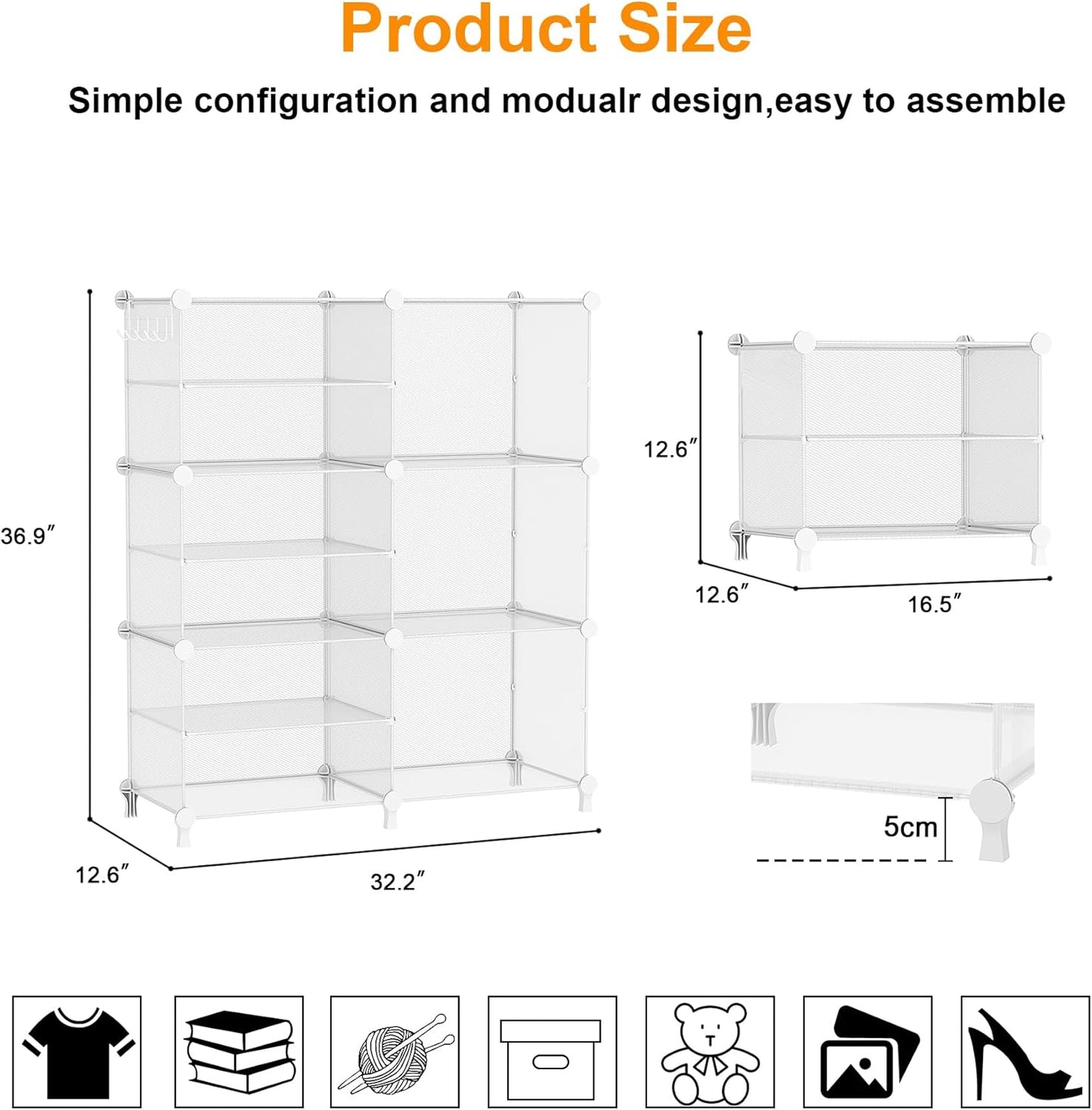 AWTATOS Closet Organizer 6 Cube Storage Shelves Portable Closet Clothes Organizers and Storage Stackable Cubby Shelving for Closet Bedroom Living Room Office, Transparent Twill