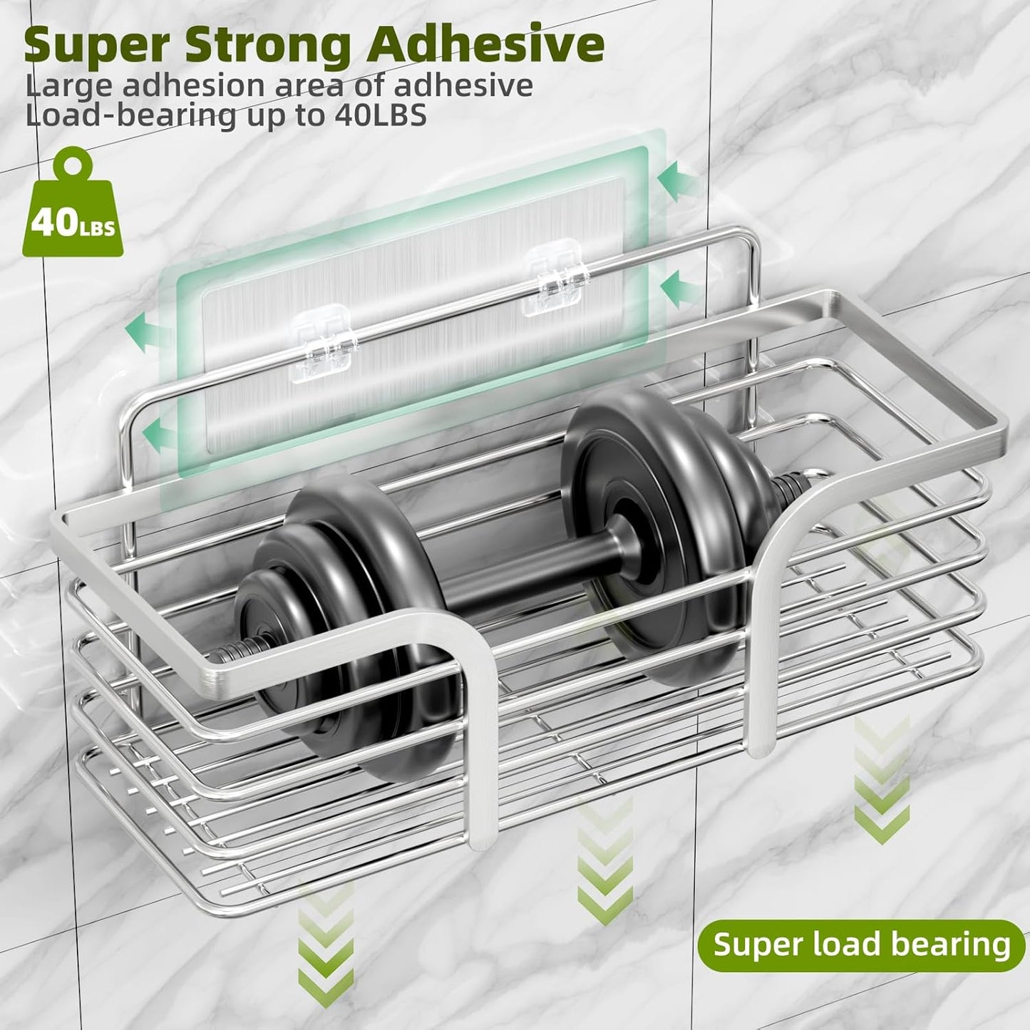 Yougai Shower Caddy Shower Shelf with Soap Dish and 4 Hooks, SUS304 Stainless Steel Shampoo Holder Bathroom Shower Organizer No Drilling Adhesive Wall Mounted Storage Shelves Basket Accessories-3 Pack