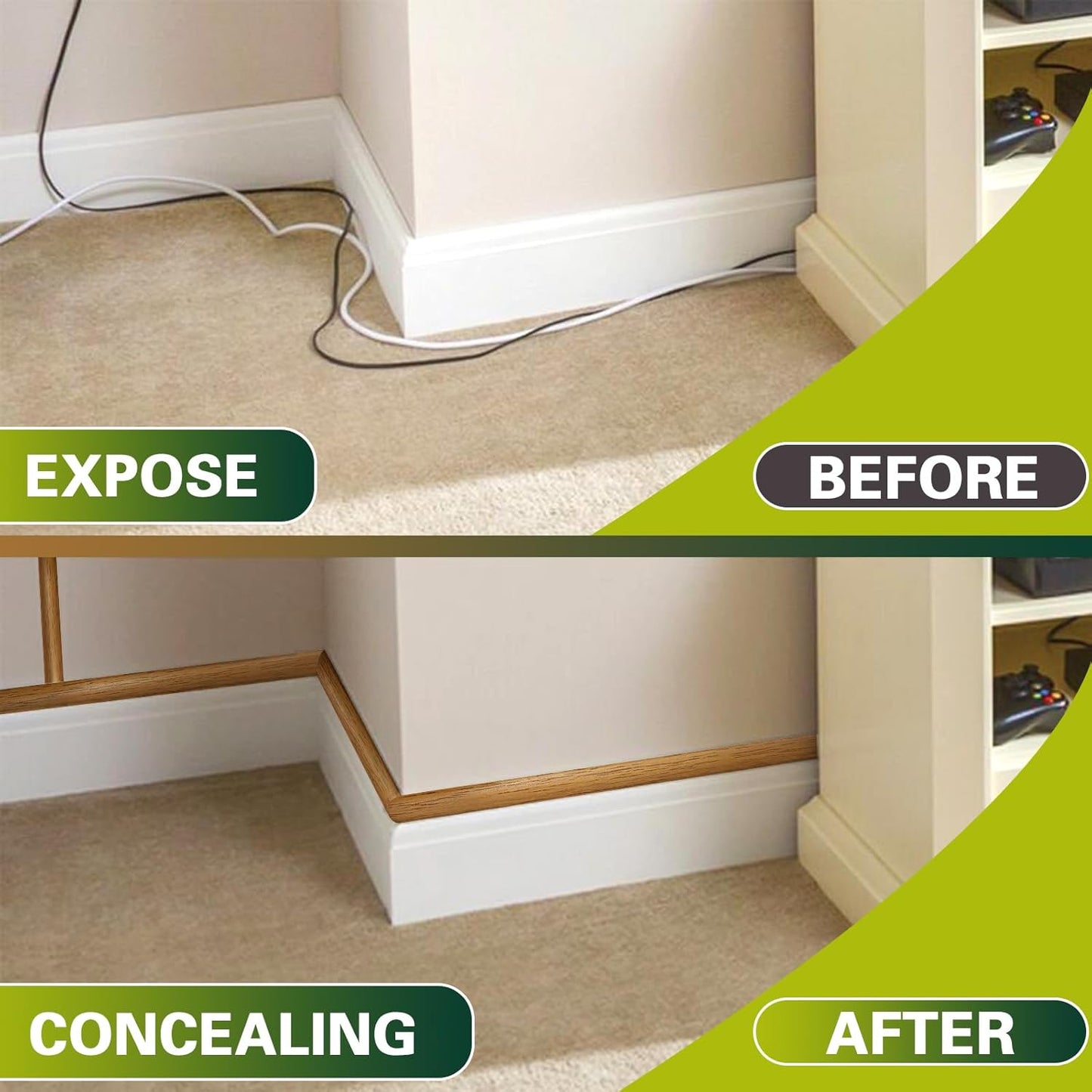 Floor Cord Cover Cable Cavity Self Adhesive Hider - Electric Cord Covers for Living Rooms, Offices - Cable Cover Protector (Wood Brown, 1.18" x 10')