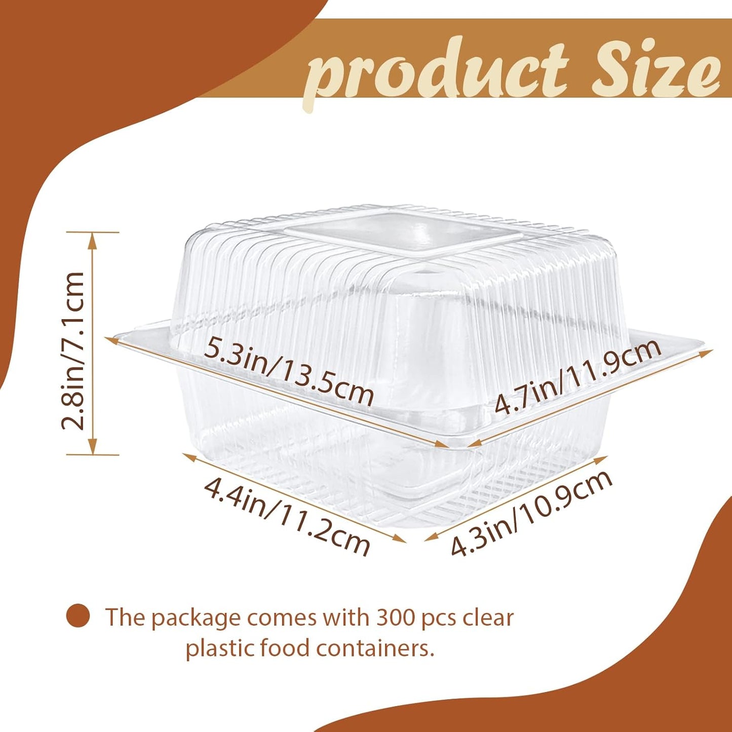 300 Pcs Clear Plastic Take out Containers,Square Hinged Takeout Tray,Disposable Fancy Clamshell Food Boxes with Lids for Cakes,Dessert,Salads,Sandwiches,Cookies,Pasta,5.3x4.7x2.8 Inch