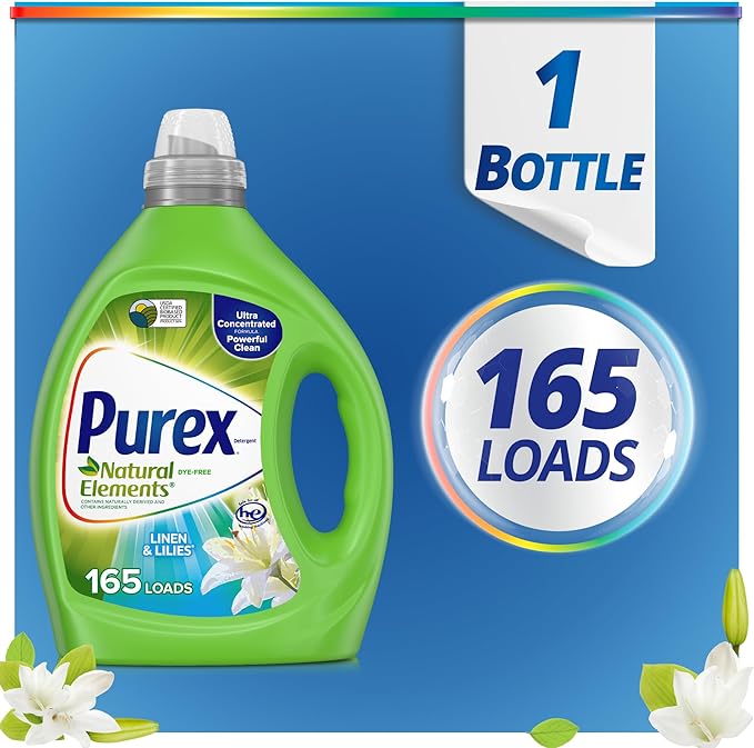 Purex Liquid Laundry Detergent, Ultra Concentrated, Natural Elements Linen & Lilies, 82.5 Ounce, 165 Loads