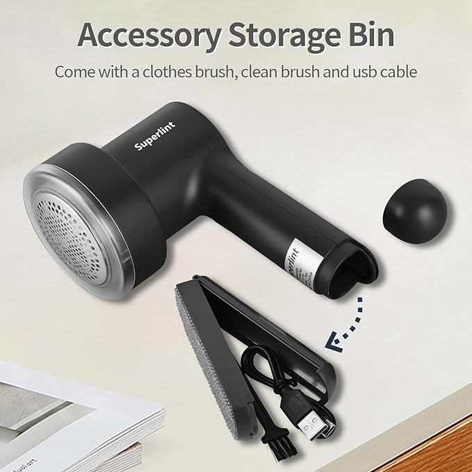 SUPER LINT Electric Fabric Shaver Electrostatic Brush, LED Display, 3-Speeds, Rechargeable Sweater Shavers to Remove Pilling for Clothing, Couch, Furniture, Black