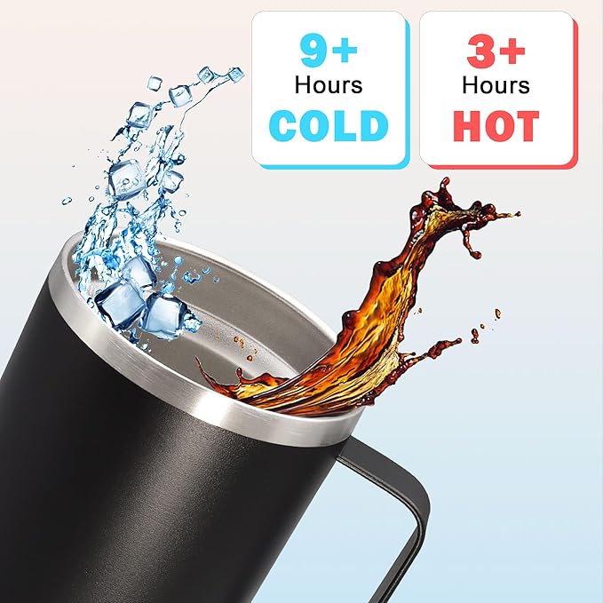 20 oz Tumbler with Handle and Lid, Stainless Steel Tumbler Insulated Travel Coffee Mug, Spill Proof Double Wall Vacuum Tumbler Cup Keep Drink Hot & Cold, Black, 6 Pack