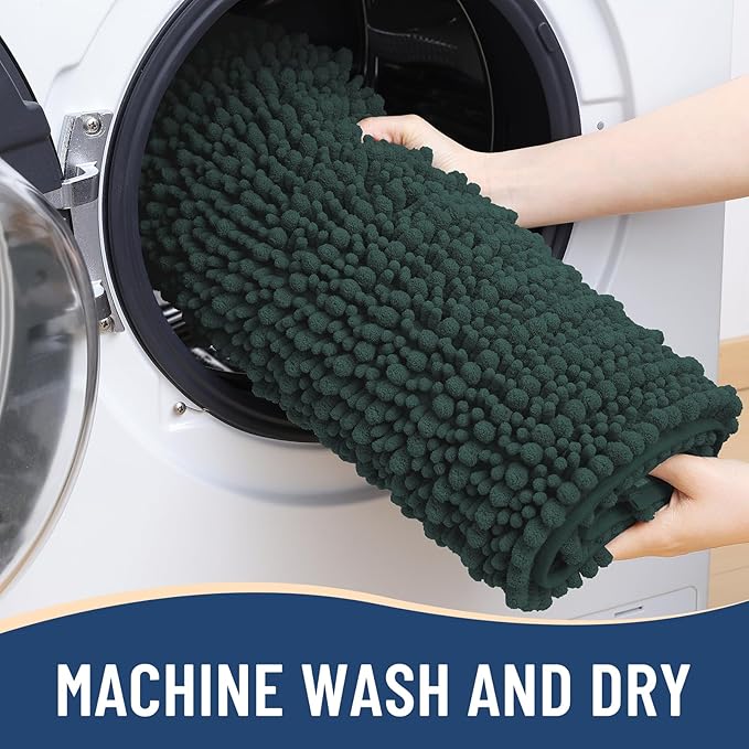 Arotive Luxury Chenille Bathroom Rug Mat, Extra Soft Thick Absorbent Shaggy Bath Rugs, Non-Slip Machine Wash Dry, Plush Bath Mats for Bathroom, Shower and Tub, 70x24, Dark Green