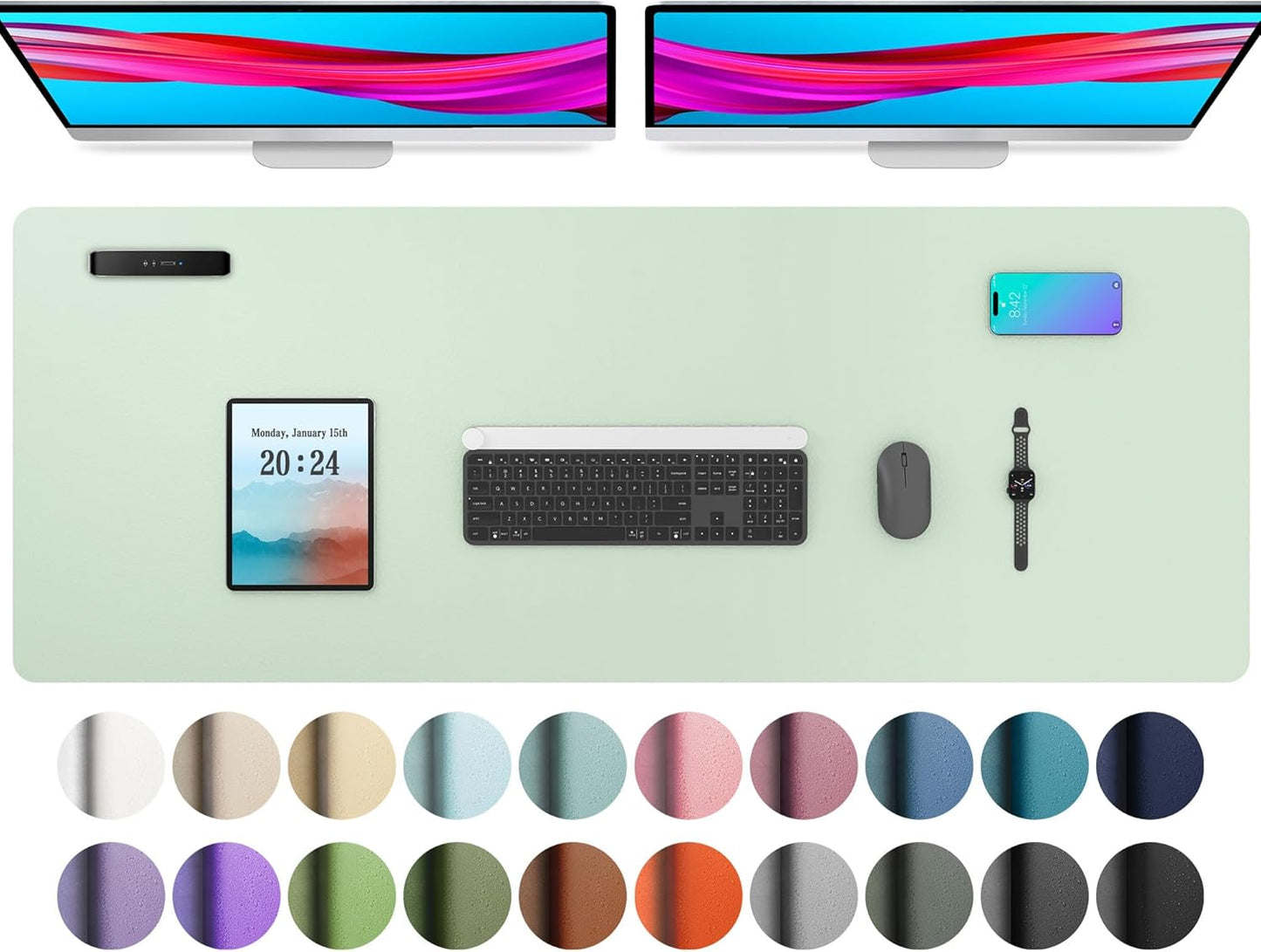 Aothia Large PU Leather Desk Pad Protector - Non-Slip Mouse Pad & Writing Mat for Office/Home, Waterproof, Easy to Clean (48" x 17",Aqua)