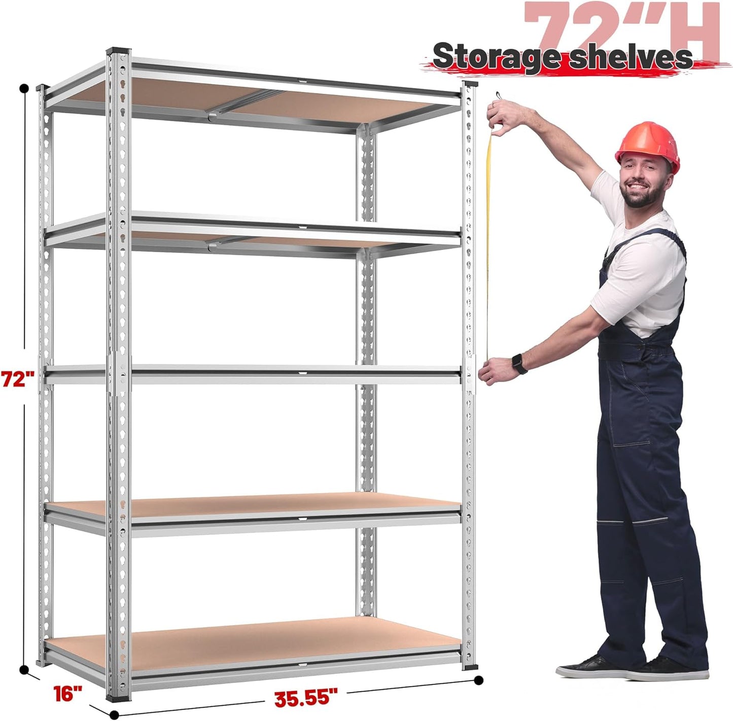 REIBII 2020LBS Garage Shelving Heavy Duty 5 Tier Storage Shelves Adjustable Metal Shelving for Basement, Warehouse, Pantry, Closet, Kitchen, Easy Assembly, 72" H x 35.55" W x 16" D, Galvanized