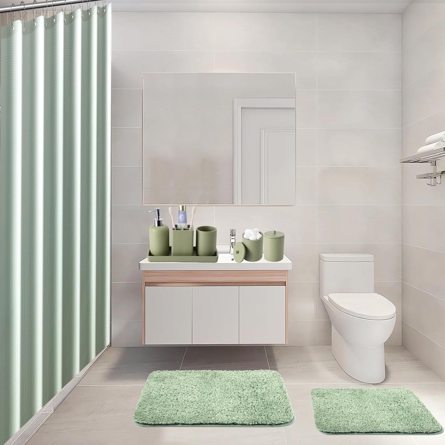 21 Pcs Bathroom Accessory Set with Waterproof Shower Curtain and Non Slip Mat,Resin Bath Set with Toothbrush Holder and Lotion Soap Dispenser,Bathroom Countertop Organizer Set for Home Apartment