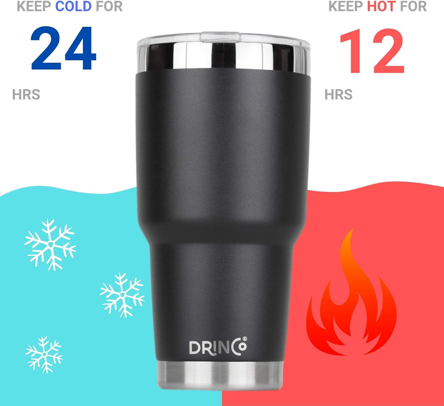 Drinco - 30 oz Stainless Steel Tumbler | Double Walled Vacuum Insulated Mug With Lid, 2 Straws, For Hot & Cold Drinks (30oz, 30oz Black), 1 Count (Pack of 1)