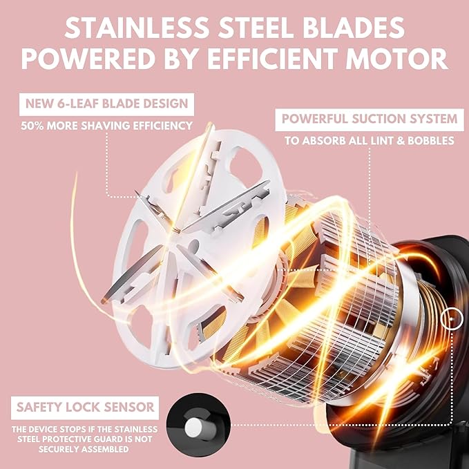 Electric Lint Remover - Rechargeable Fabric Shaver for Clothes & Couch - Adjustable 3-Speed, 6-Leaf Blade, LED Light, USB Charging - Depiller with Dual Protection (Moostone/Rose Quartz)