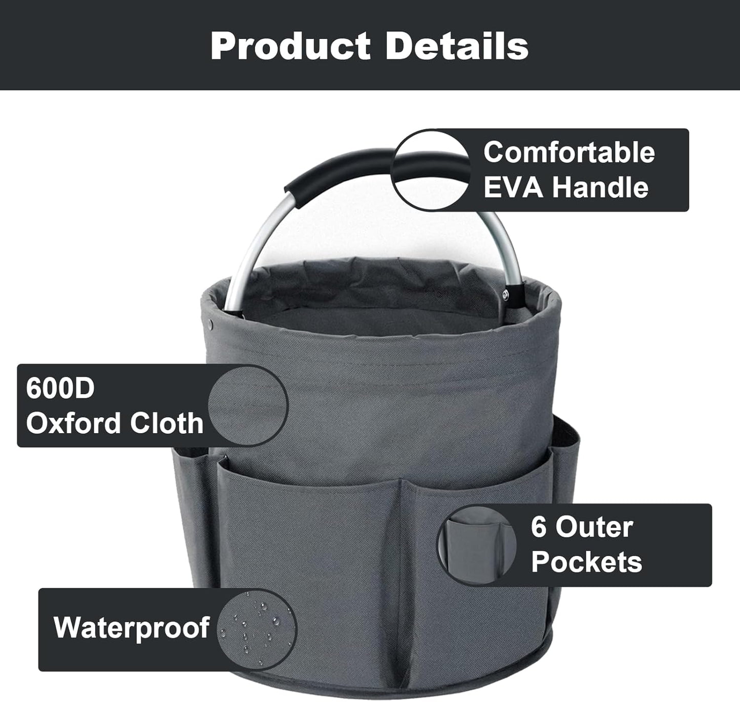 Cleaning Caddy with Handle, Cleaning Products Organiser, 17L Foldable Storage Basket, Cleaning Caddy Organiser, Portable Multi Cleaning Bucket Bag for Home, Garden (Dark Grey)
