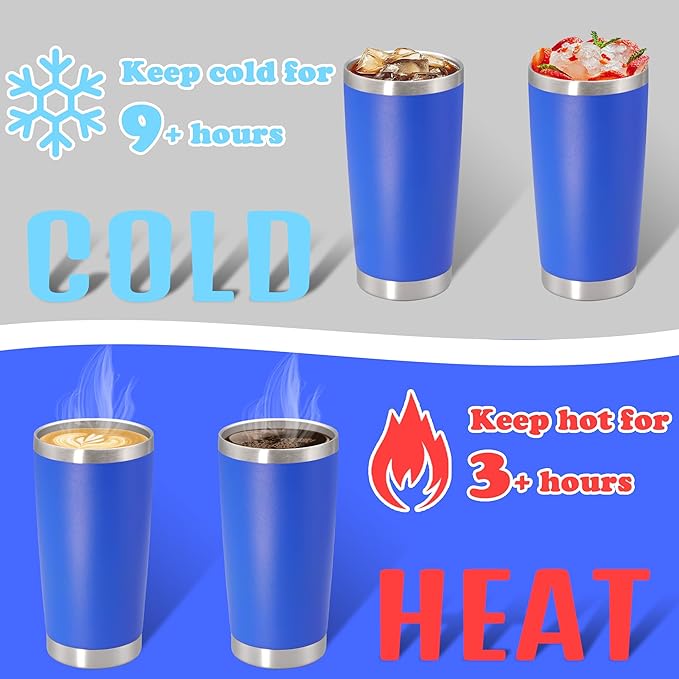 20 oz Tumbler with lid Double Wall Vacuum Insulated Tumblers Stainless Steel Coffee Mug Travel Coffee Tumbler Powder Coated Tumbler Cup Keep Hot&Cold - (Dark Blue 1 Pack)