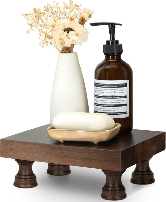 EOSAHR Decorative Display Risers for Farmhouse Decor - Acacia Wood Risers Display Stands for Bathroom Counter Organizer & Kitchen Sink Organizer (Brown Acacia Wood)