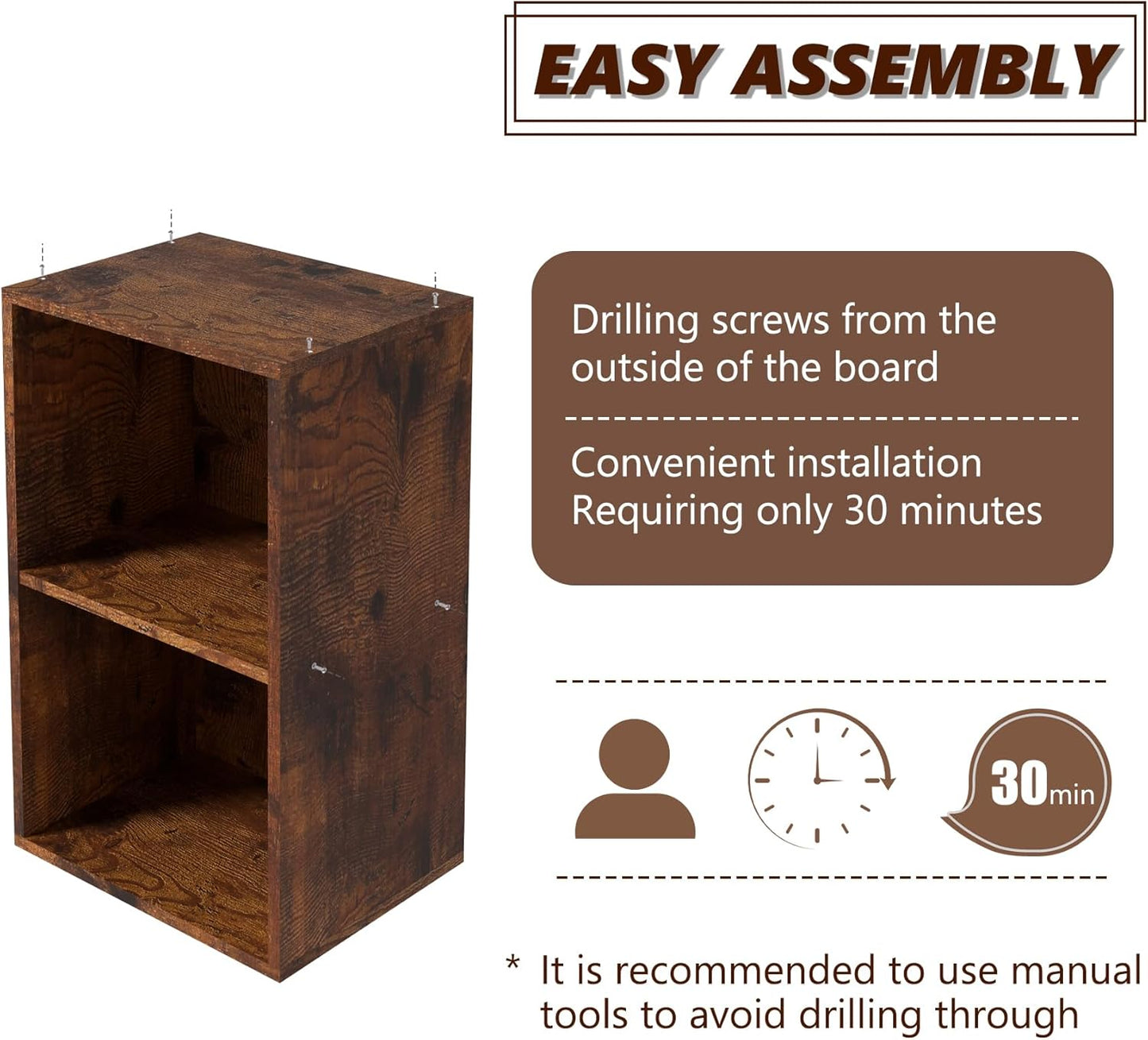 Wooden 2 Cube Storage Organizer, 2 Tier Storage Cubes Storage Display Cubby, Versatile Cubes Shelf and Cubby Organizer for Any Space (Retro Brown, 2 Cube-W(11.8inch)