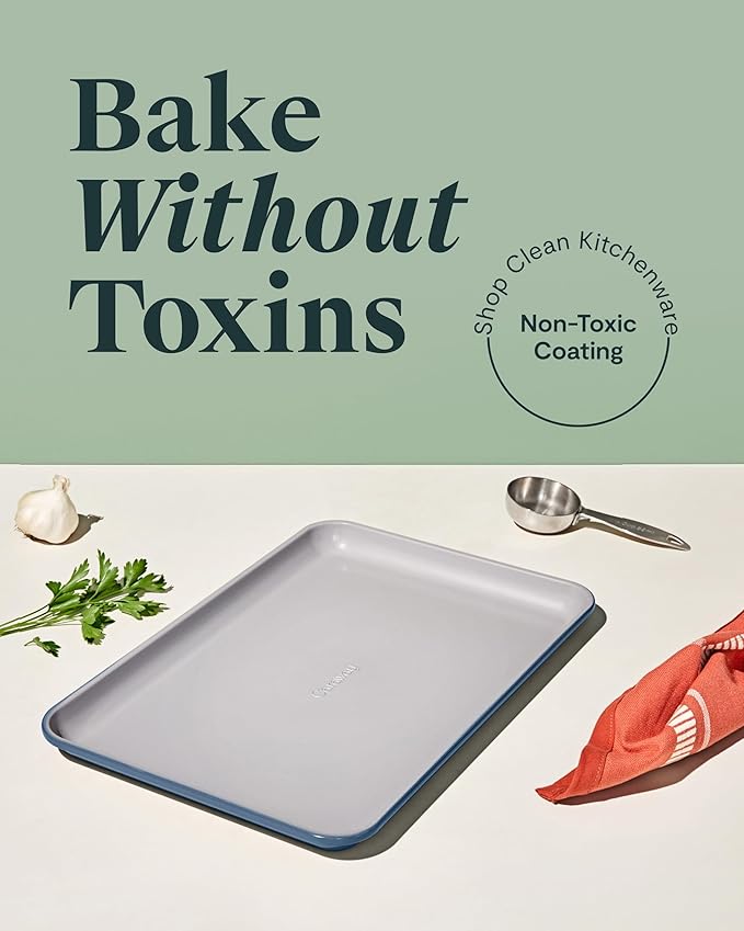 Caraway Non-Stick Ceramic Medium Baking Sheet - Naturally Slick Ceramic Coating - Non-Toxic, PTFE & PFOA Free - Perfect for Baking, Roasting, and More - Medium (15" x 10") - Slate