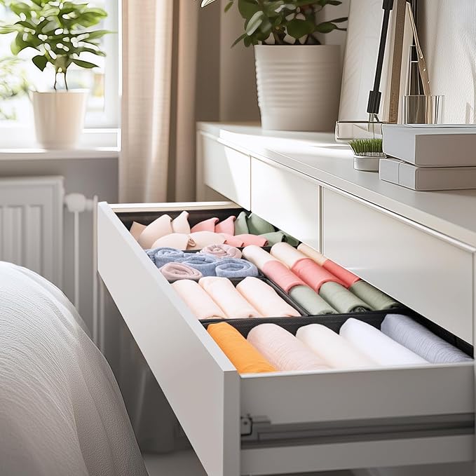 Criusia Drawer Organizer Clothes, 10 Pack Dresser Organizer for Baby Clothes, Underwear, Sock- Foldable Closet Organization and Storage Dividers Bins for Nursery, Bedroom (Black)