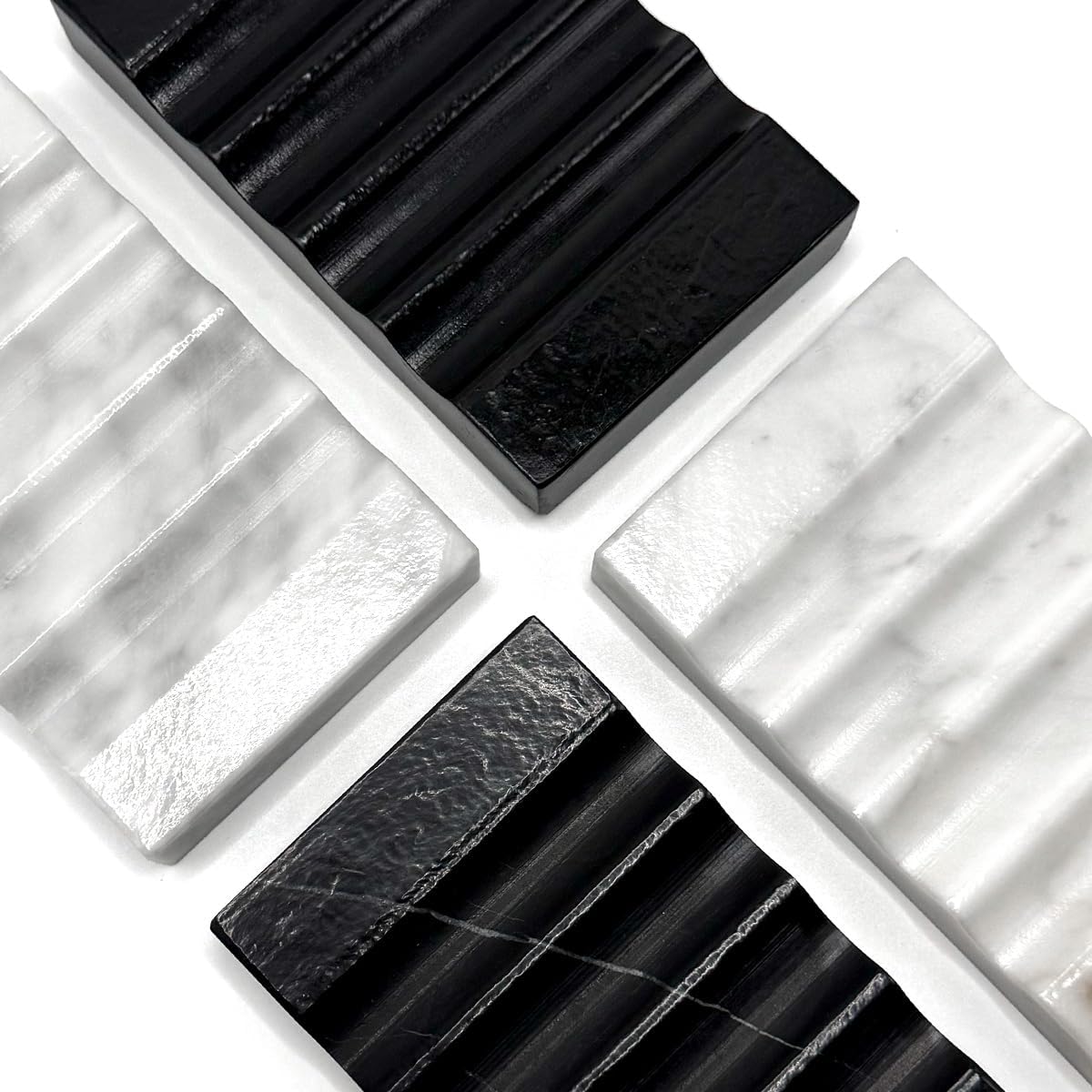 Real Matte Black Marble Soap Dish for Bathroom Sink & Shower Stone Tray Small Unique Bar Soap Holder with Draining | Non-Slip, Luxury Bath Room Accessories