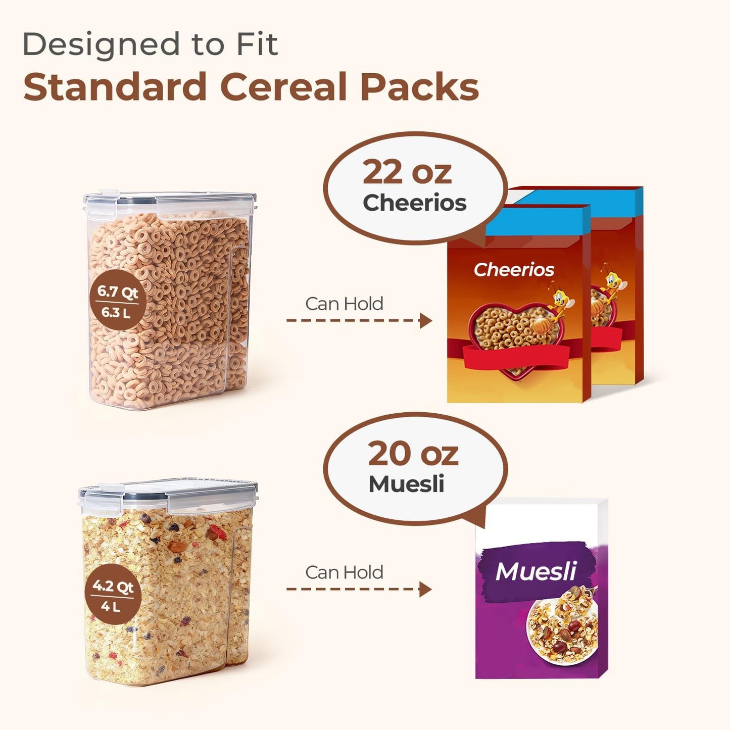 ComSaf Cereal Containers Storage Set (6L / 4L), Airtight Food Storage Containers for Pet Food Nuts,Cereal Dispenser for Kitchen Pantry Organization
