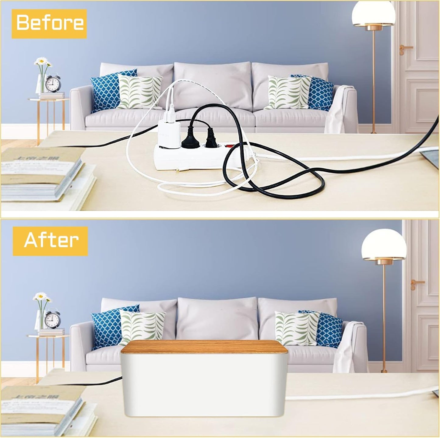 YUANYE Cable Management Box 2 Pack with 122 Cable Clips Set, Large Cord Organizer Box Hide Power Strip for Computer, Router, USB Hub and Under Desk Power Strip, Safe ABS Material Cord Management