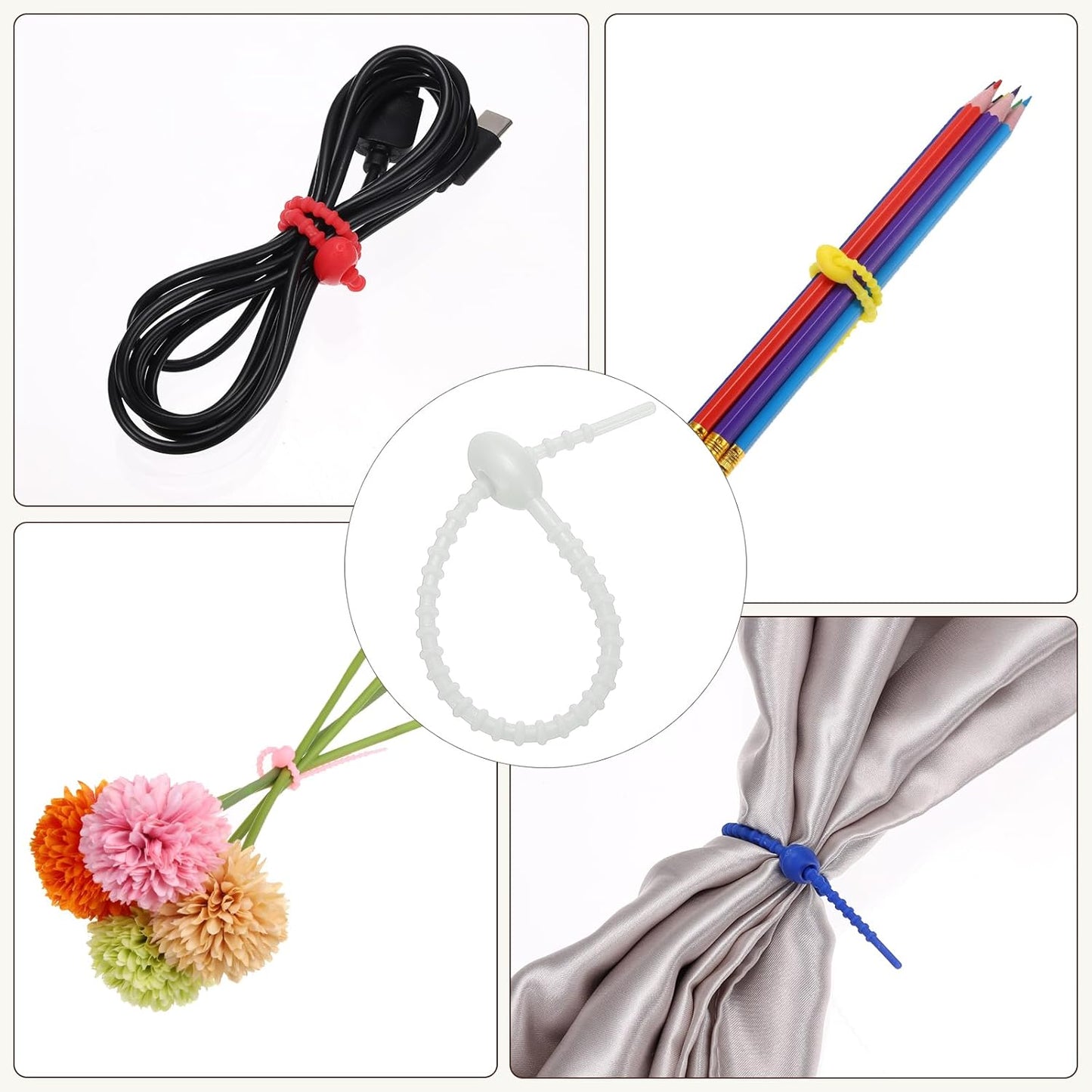 PATIKIL 6 Inch Silicone Cable Ties, 20pcs Rubber Reusable Twist Zip Ties Organizer for Home Office Kitchen Food bags Wires Adjustable Bag Clip, Grey